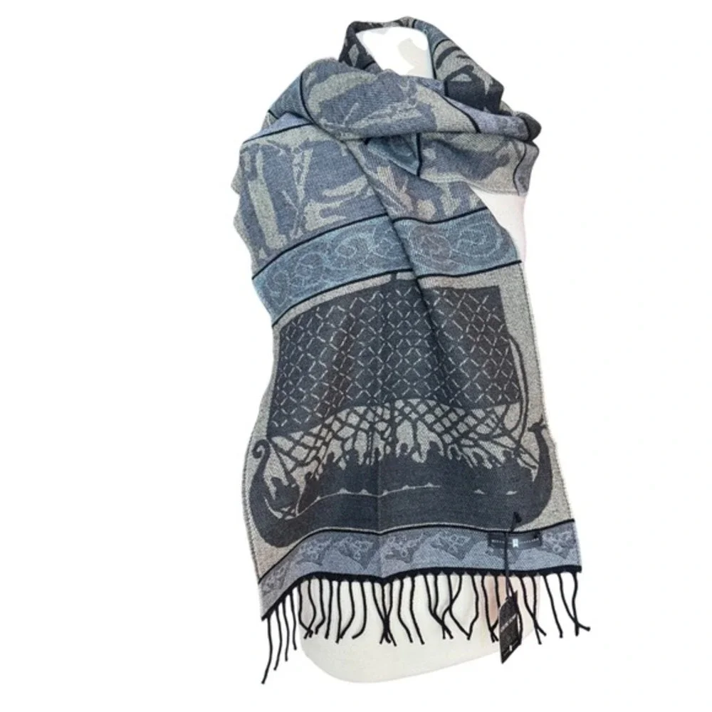 Historic‎ Scotland Wool Blend Viking Scarf Wrap Fringe Celtic Woven Scarf Geilo